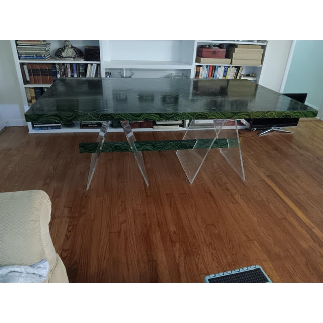 1970s Louis Gartner Faux Malachite and Lucite Dining Table For Sale - Image 9 of 11
