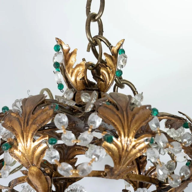 Vintage 1960s Gilt Metal and Crystal Lantern Style Pendant For Sale In New York - Image 6 of 11