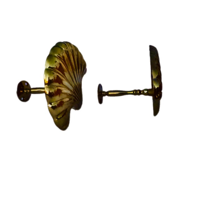 Art Deco Mid 20th Century Brass Scalloped Shell Curtain Tiebacks- A Pair For Sale - Image 3 of 10