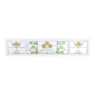 Arts & Crafts Stained Glass Transom Window With Stylized Yellow Roses C1920 For Sale