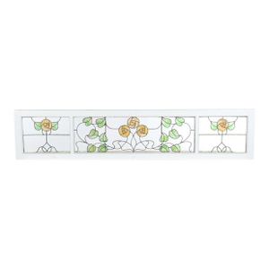 Arts & Crafts Stained Glass Transom Window With Stylized Yellow Roses C1920