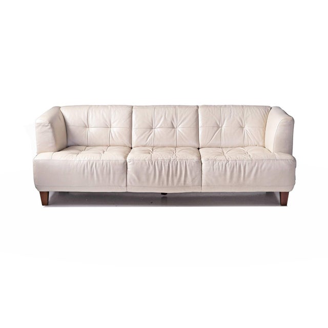 Italian Off White Leather Sofa For Sale - Image 10 of 10