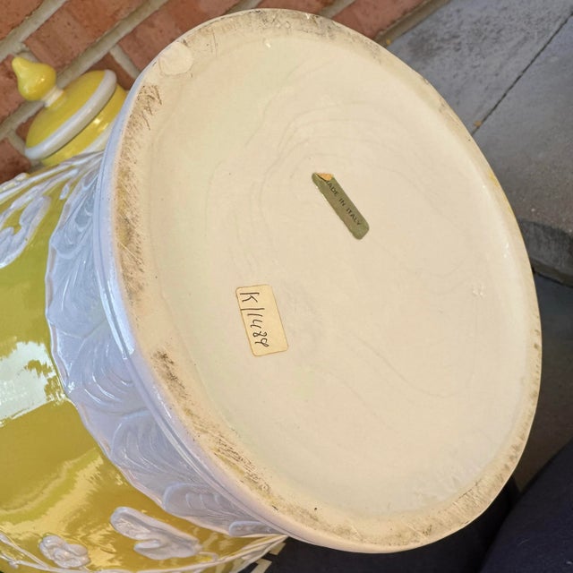 Mid 20th Century Italian Chinoiserie Yellow Prunus Relief Ginger Jars - A Pair For Sale In Chicago - Image 6 of 12