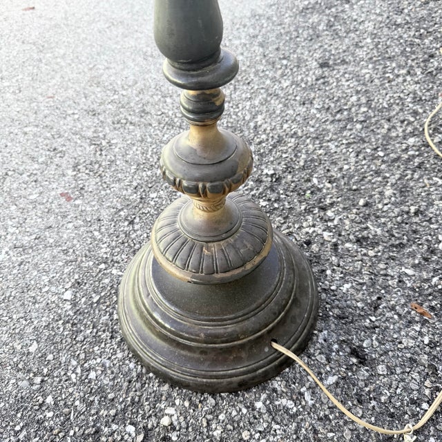 Silver Antique Neoclassical Weighted Metal Torchiere Floor Lamp With Dual Pull Chains For Sale - Image 8 of 9