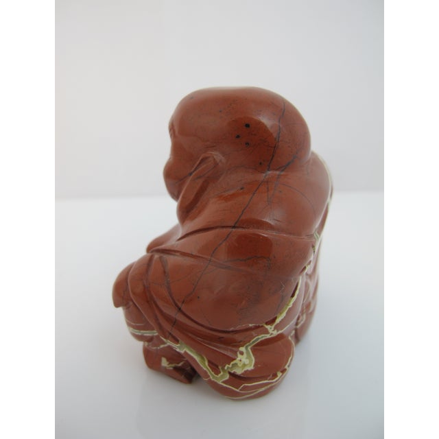 Gemstone Kalifano Red Jasper Carved Jolly Seated Buddha Figurine Statue For Sale - Image 7 of 8