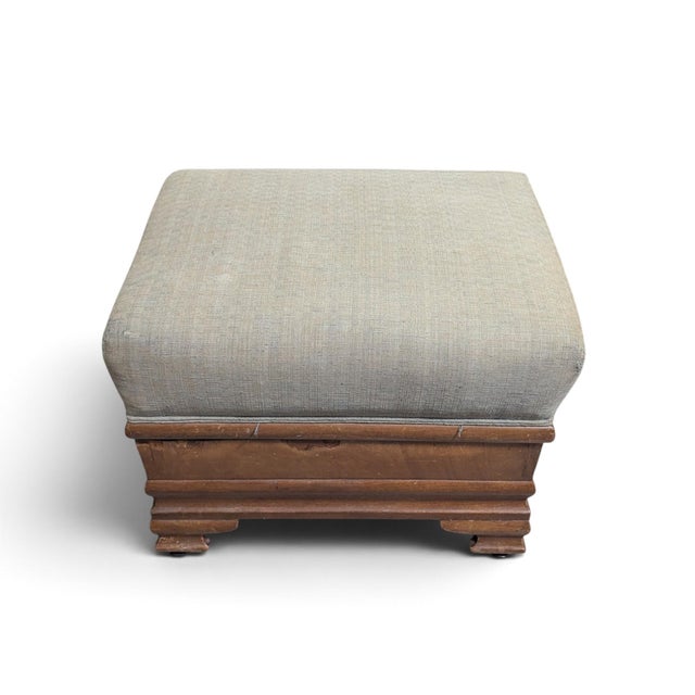 Green Early-to-Mid 20th Century Upholstered Wood Storage Ottoman With Hinged Lid For Sale - Image 8 of 17