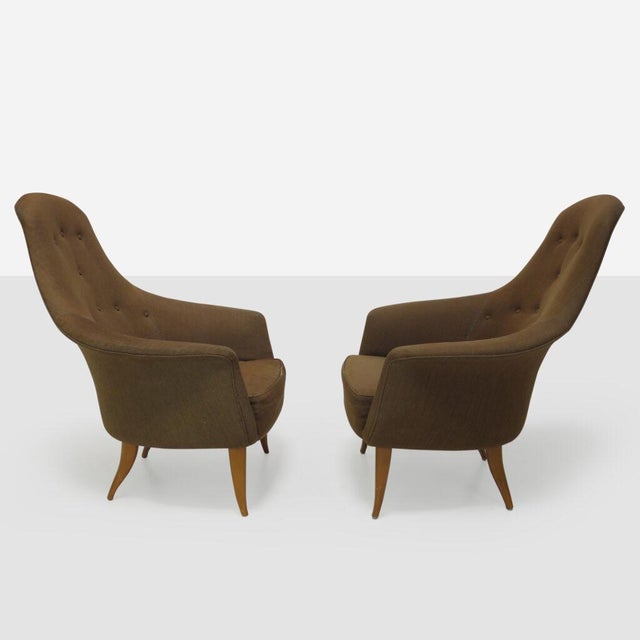 Pair of Lounge Chairs by Kerstin Horlin-Holmquist Sweden, c1950s A pair of high backed “Stora Adam” chairs from the...