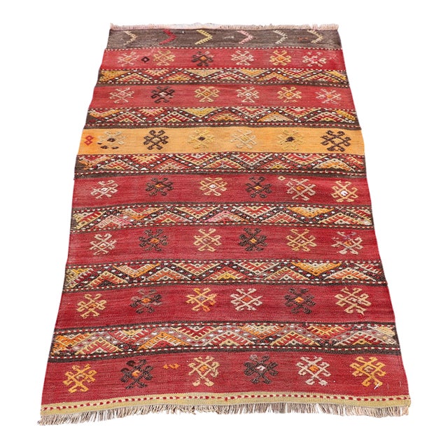 1980s Turkish Red Striped Cecim Kelim For Sale