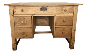 Vintage French Rustic Farmhouse Pine Pedestal Desk, 1920s