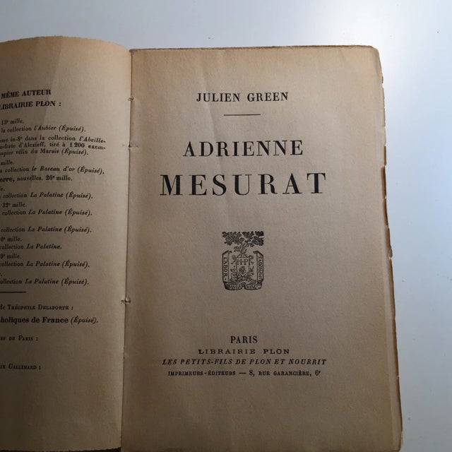 1927 Adrienne Mesurat Book by Julien Green For Sale - Image 5 of 8