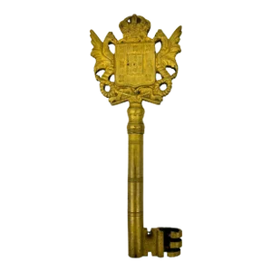 Extra Large 1950s Solid Bronze Gate Key Crown Crest European