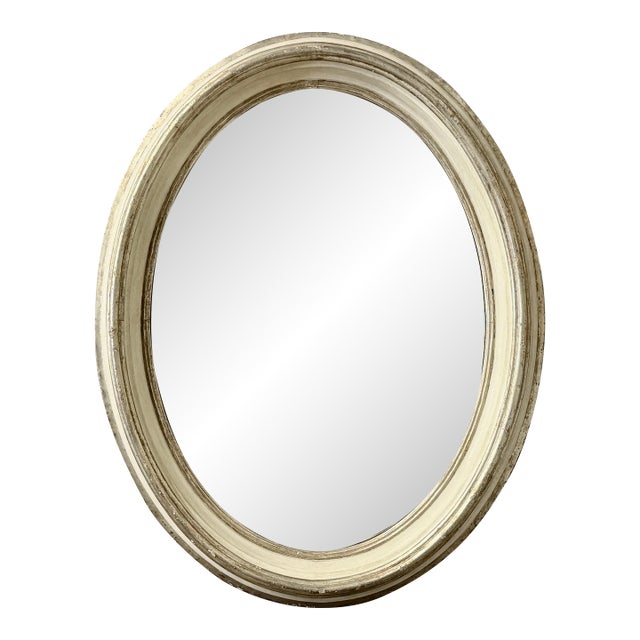 Vintage Neoclassical Oval Wall Mirror W/ Silver Leaf For Sale