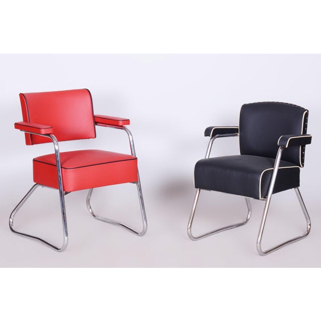 German Bauhaus Armchair in Black Leather attributed to Gilbert Rohde for Mauser, 1930s For Sale - Image 12 of 13