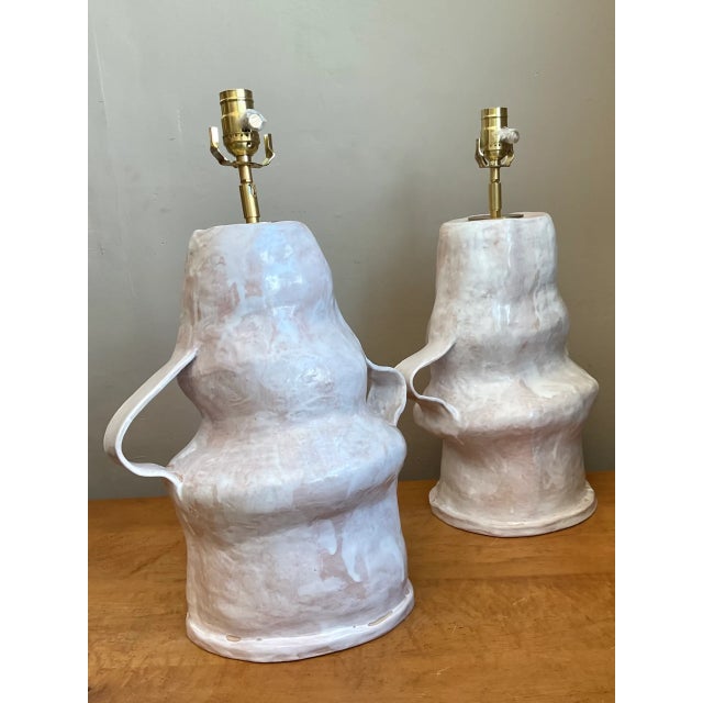 Vintage Biomorphic Slab Built Ceramic Lamps - A Pair For Sale - Image 4 of 12