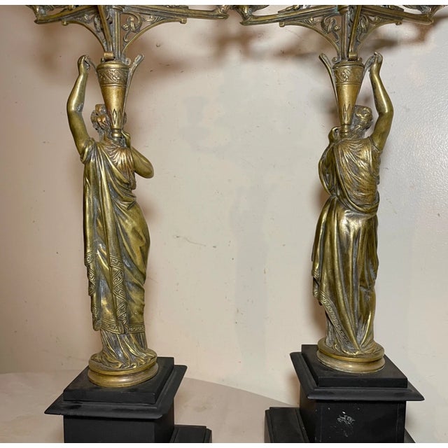 Large Pair Antique 19th Century Jules Salmson Bronze Marble Candelabra Statue For Sale - Image 15 of 16