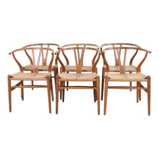 CH24 Oak Dining Chairs with Woven Seats by Carl Hansen & Søn, 1950, Set of 6 For Sale