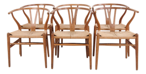 CH24 Oak Dining Chairs with Woven Seats by Carl Hansen & Søn, 1950, Set of 6