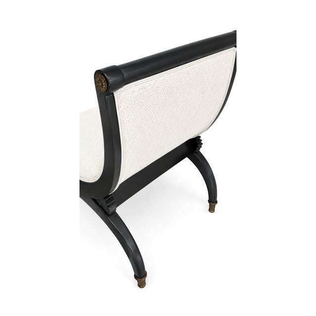 Traditional Pair French Empire Style Ebonized & Brass Mounted Upholstered Benches For Sale - Image 3 of 6