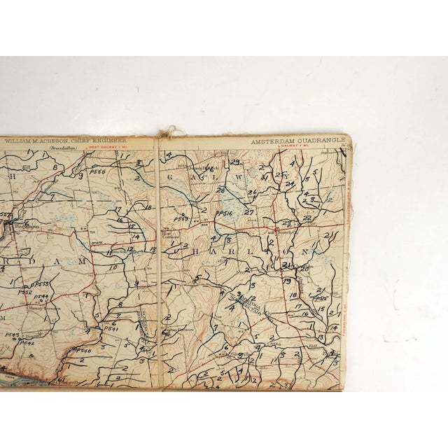 Shabby Chic Amsterdam New York C. 1900 Us Geological Survey Folding Map For Sale - Image 3 of 6