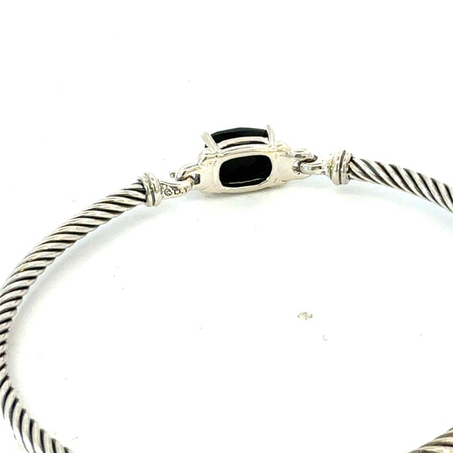 1990s 1990s David Yurman Onyx and Diamond 3 mm Cuff Bracelet Silver Estate For Sale - Image 5 of 7