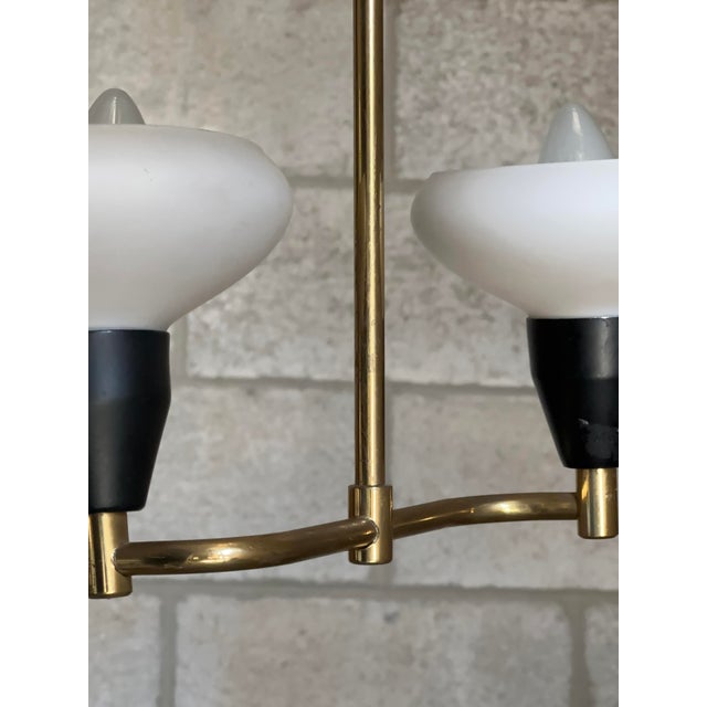 1950s Brass, Metal, and Opaline Glass Hanging Ceiling Light, Sweden For Sale - Image 4 of 10