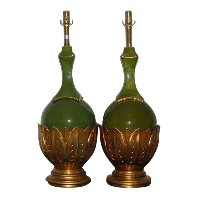 Marbro Ceramic Artichoke Lamps Green For Sale