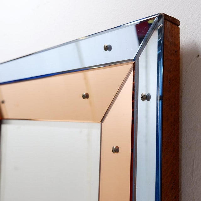 Beveled Wall Mirror with Blue and Copper Mirror Panels, 1930s, in Good conditions. Designed 1920 to 1949