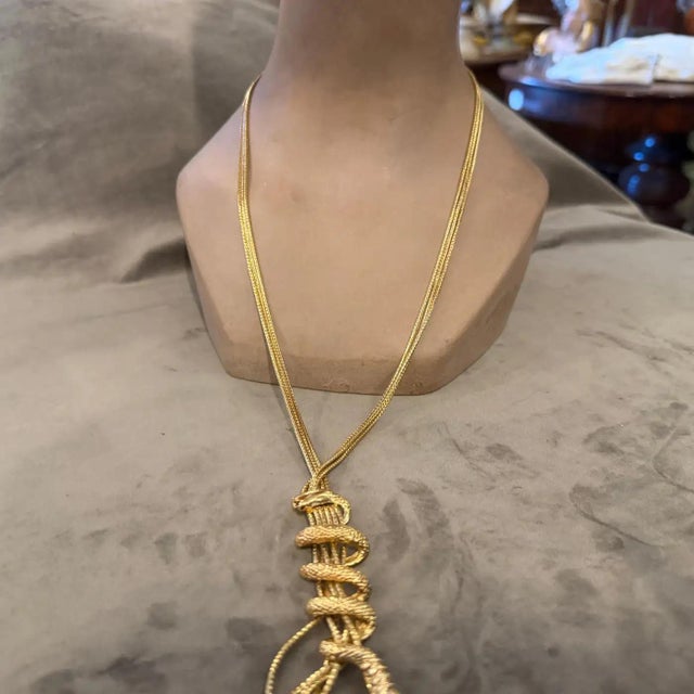 Gold A 2000s High Quality Costume Jewelry Gilt Metal Italian Snake Necklace For Sale - Image 8 of 16