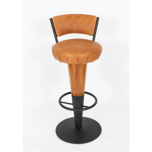 Antique Art Deco Walnut and Tan Leather Bar Stools, 20th Century, Set of 2 For Sale - Image 6 of 18