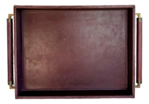 Global Views Burgundy Leather Executive Desk Tray With Leather Wrapped Handles