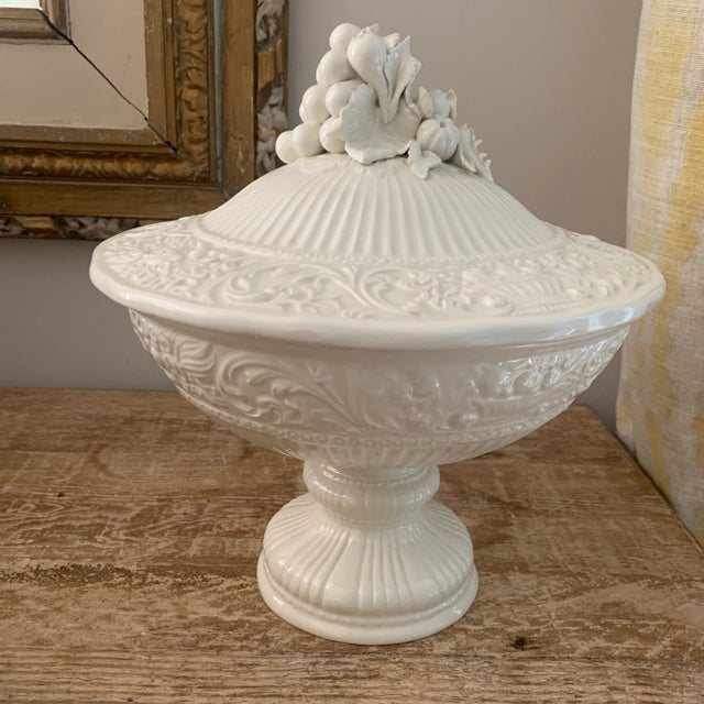 Vintage Italian Ceramic Creamware Footed Compote Centerpiece. Not without imperfections, this piece is beautifully crafted...