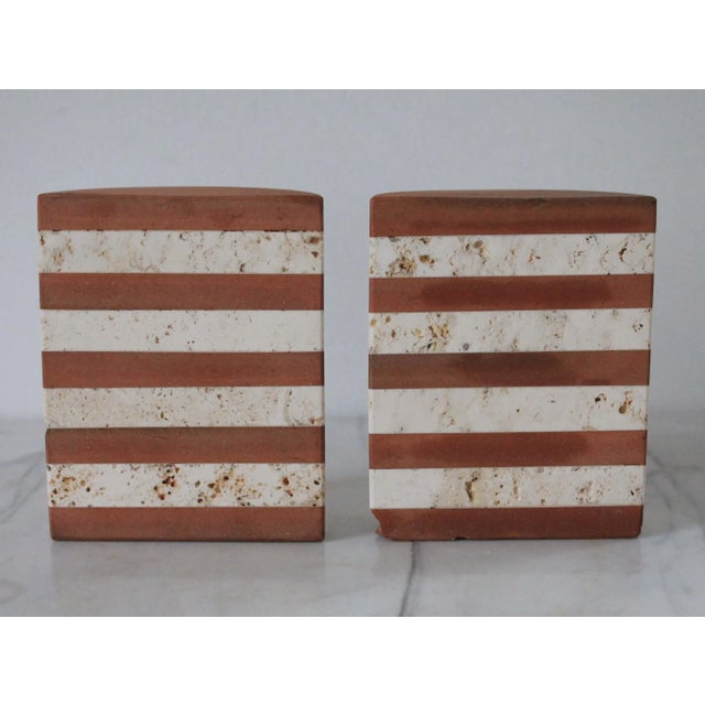Fratelli Mannelli Striped Italian Travertine Bookends For Sale In Milwaukee - Image 6 of 13