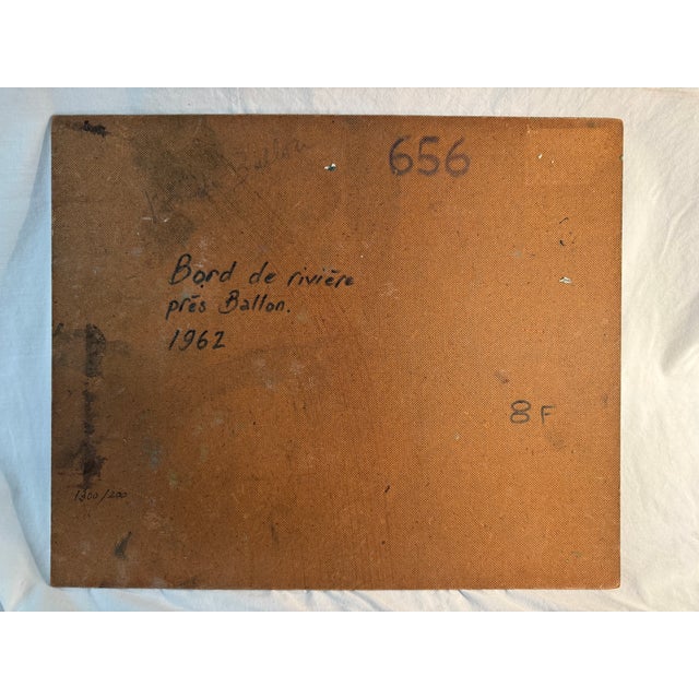 1960s Vintage, French Oil on Board Riverscape Pays De Loire Painting For Sale - Image 5 of 5