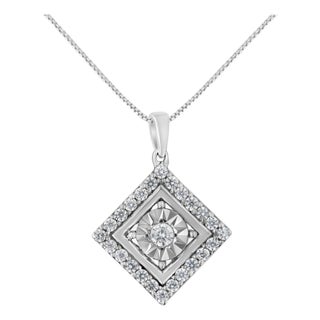 10KT White Gold 1/2 cttw Diamond Square Pendant Necklace (I-J Color, I2-I3 Clarity) For Sale