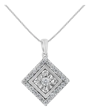 10KT White Gold 1/2 cttw Diamond Square Pendant Necklace (I-J Color, I2-I3 Clarity)