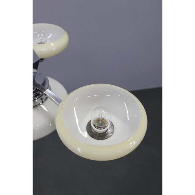 Vintage Art Deco Chrome Pendant Light with Cream Opaline Glass Shades, 1930s For Sale - Image 4 of 13