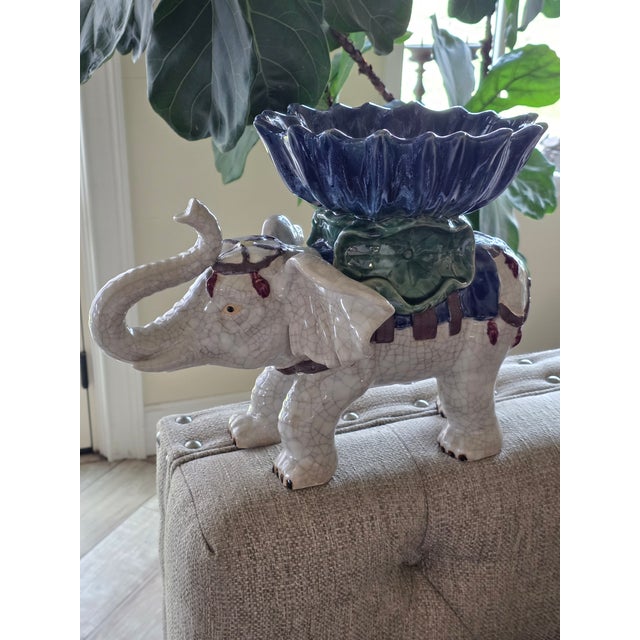 Vintage Glazed Ceramic Elephant Center Piece For Sale - Image 10 of 11