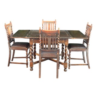 Antique Wooden Dining Set, Set of 5 For Sale