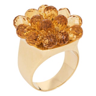 Articulated Briolette Citrine Ring 7 Estate 14k Gold Cocktail Flower Jewelry, Size 7 For Sale