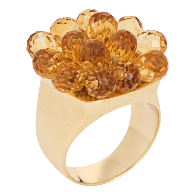 Articulated Briolette Citrine Ring 7 Estate 14k Gold Cocktail Flower Jewelry, Size 7 For Sale