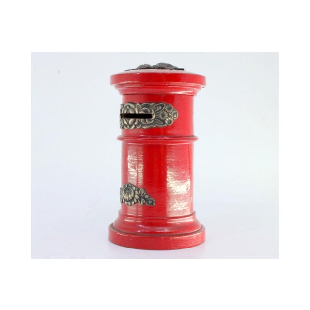 Wooden Piggy Bank with Silver Applications and Raised Floral Motifs For Sale - Image 3 of 9