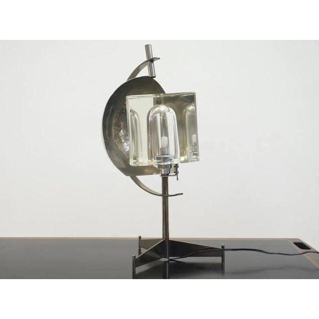 1970s Metal Table Lamp with Triangular Glass Light on Tripod Stand, 1970s For Sale - Image 5 of 6