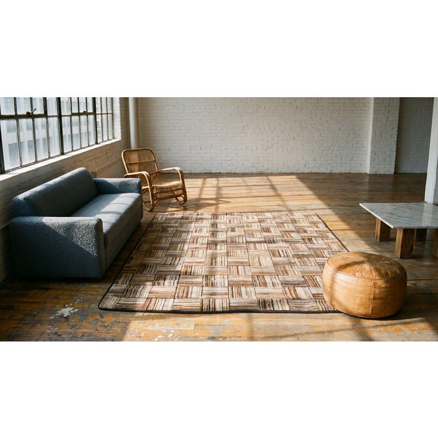 1880s Multi Brown Checkerboard Folk Art Antique American Hooked Rug 5'8" X 7'5" Hand Knotted Wool Carpet For Sale - Image 9 of 9