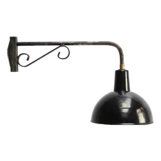 French Cast Iron and Black Opaline Wall Light For Sale