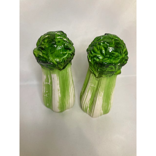 1960s Midcentury Ceramic Lettuce Salt & Pepper Shakers- A Pair For Sale - Image 5 of 7
