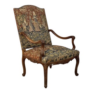 19th Century French Louis XV Style Cluny Tapestry Armchair For Sale