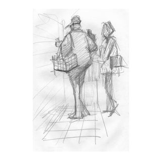 John Reilly Grocery Shoppers Drawing For Sale