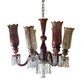 Early 19thc Antique French Style of Baccarat Glass & Crystal Chandelier in Purple/ Clear/ Rope Twist & Hand Painted Floral For Sale