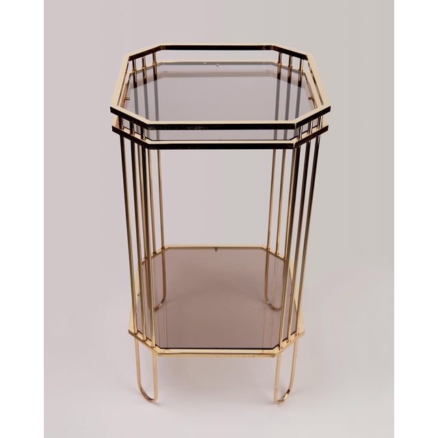 Stylish Octagonal Golden Side Table with Tinted Glass, 1970s For Sale - Image 4 of 5