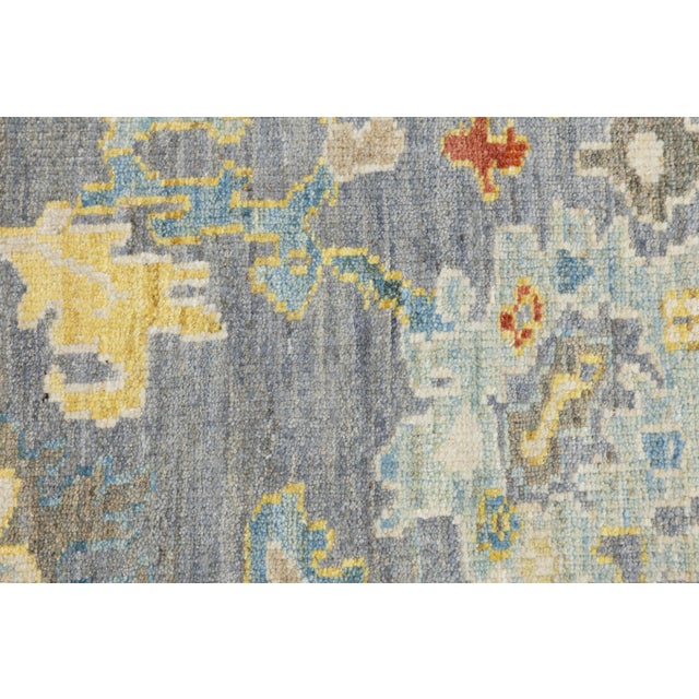 Modern Sultanabad Hand-Knotted Area Wool Rug – Slate Blue Floral Design 6 X 7 For Sale - Image 10 of 10